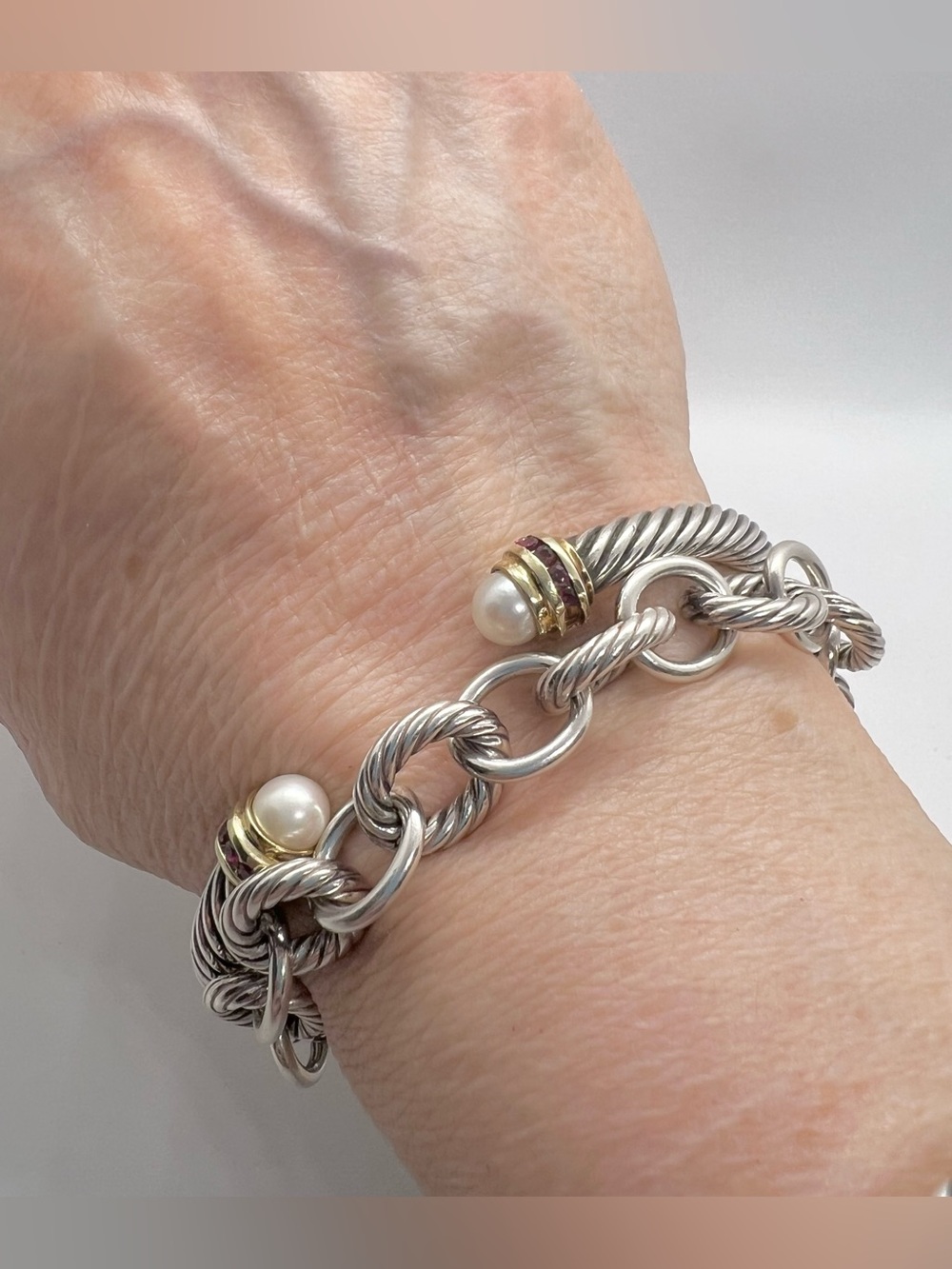 David Yurman 5mm Pearl Bracelet With Ruby And Gold - Picture 11 of 11